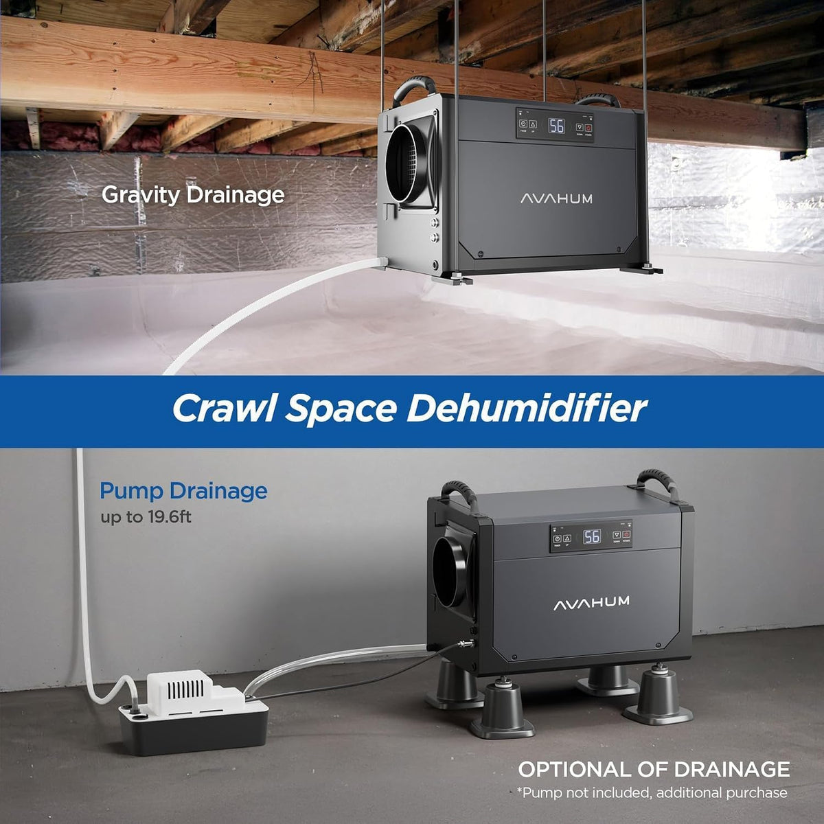 120 Pint Crawl Space Dehumidifier for Basement with 6.5FT Drain Hose
