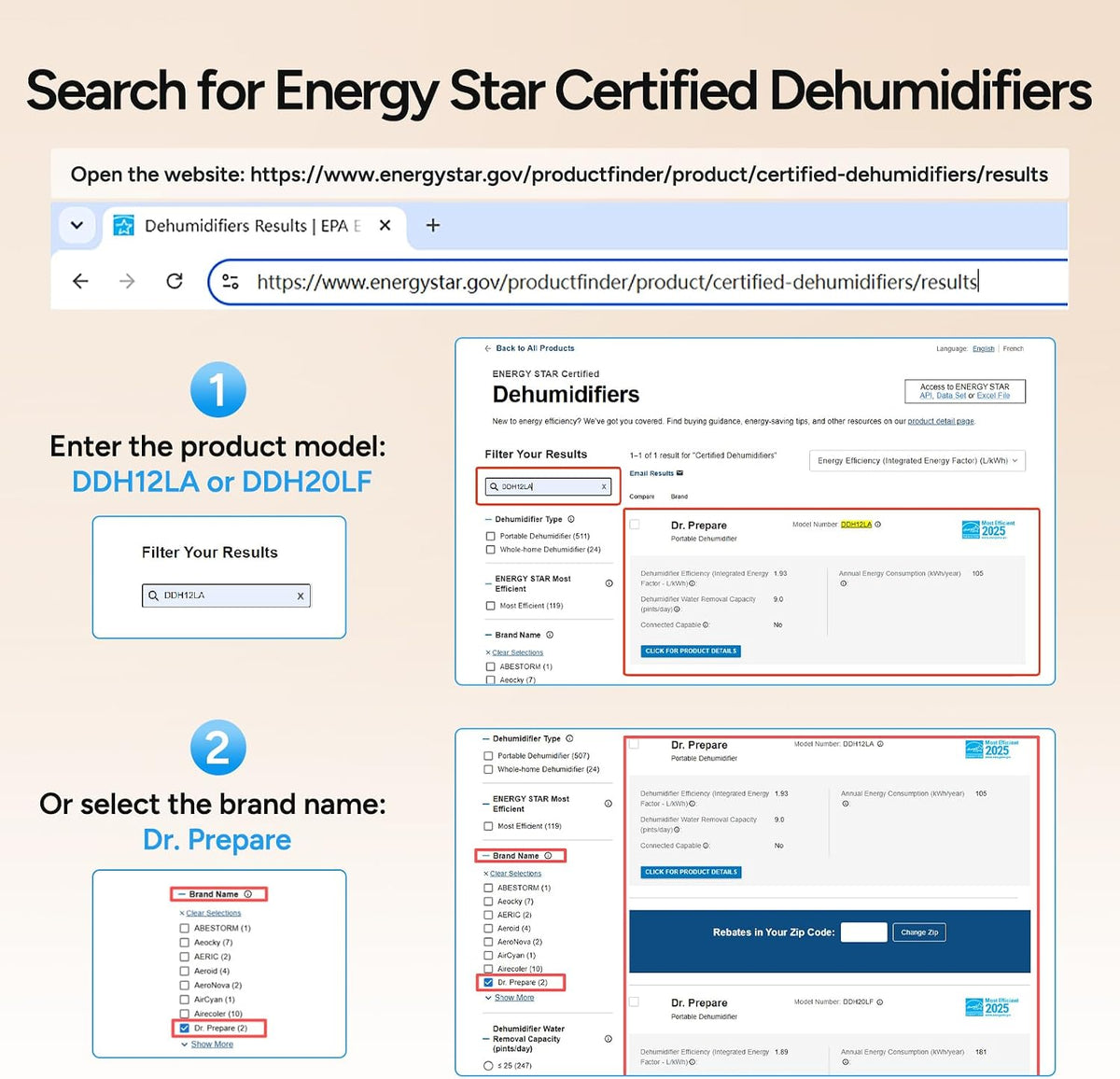 DR.PREPARE 2600 Sq.Ft Energy Star Dehumidifier, Max 38 Pints, Dehumidifier fo...