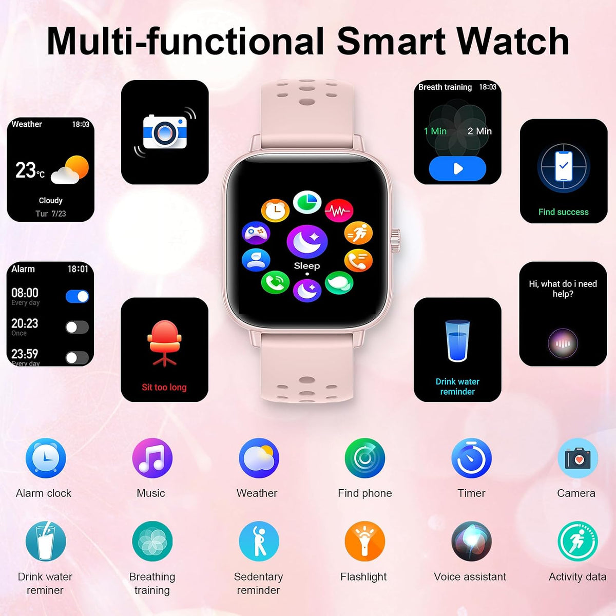 Smart Watch for Women 3 Bands 1.83" HD Fitness Tracker Sleep Monitor Pink