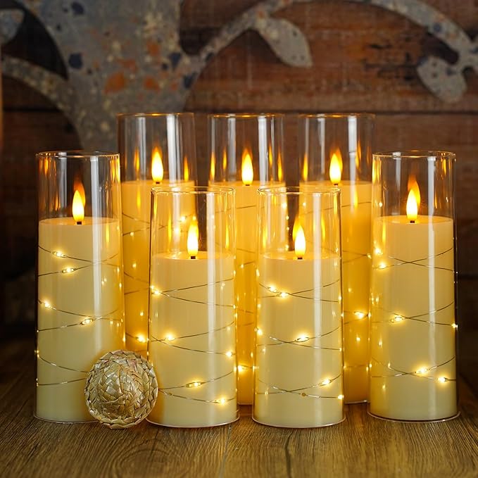 Flameless Candles with Embedded Star String, Battery Operated LED Pillar (Set...
