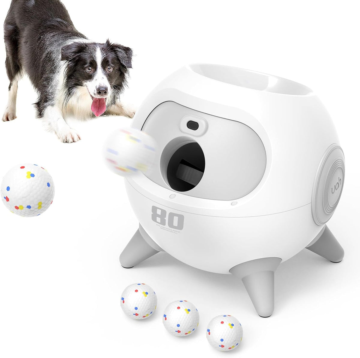 uahpet Automatic Ball Launcher for Dogs with Obstacle Detection, 4Balls