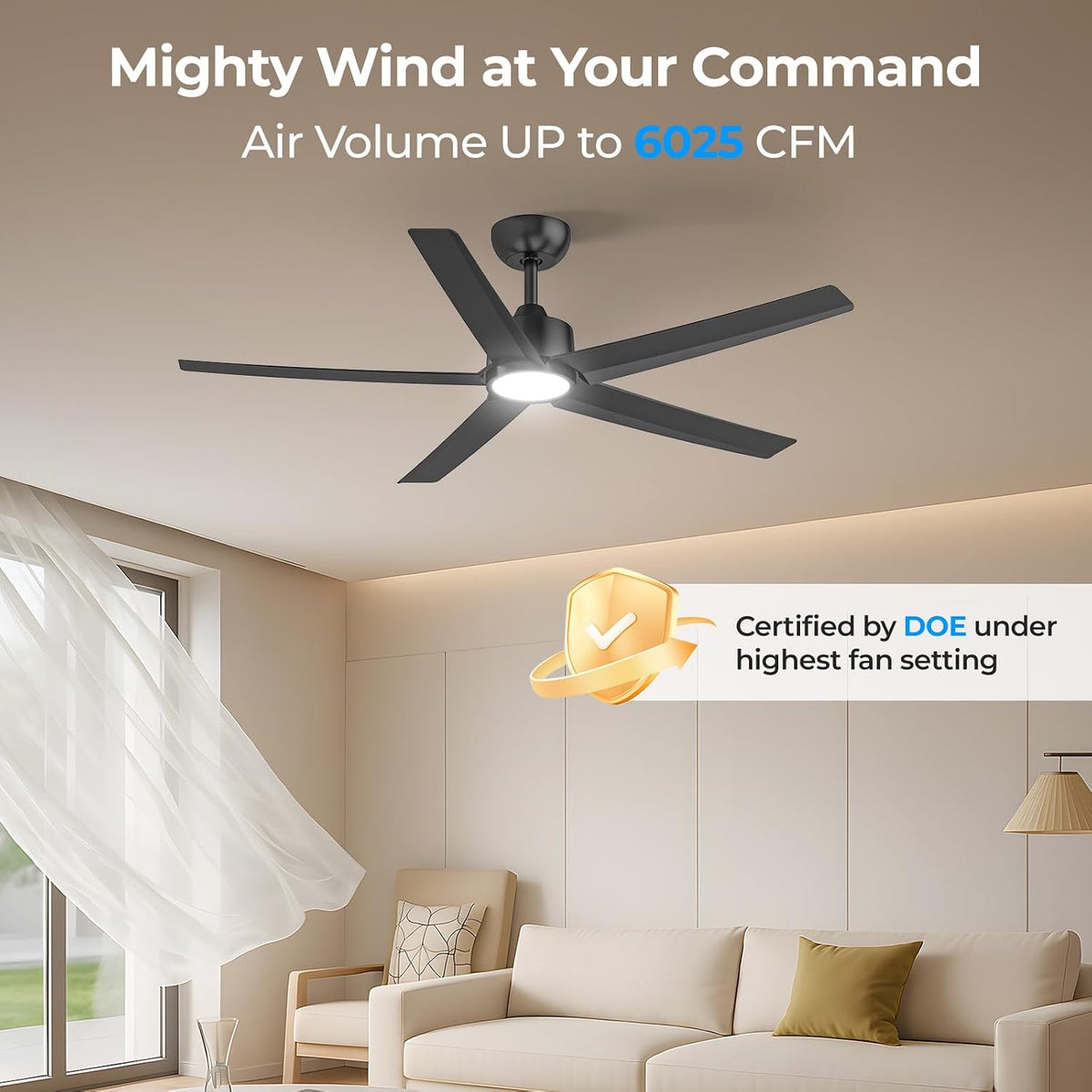 ocioc 52 inch Ceiling Fans with Lights and Remote,Black,Powerful Airflow