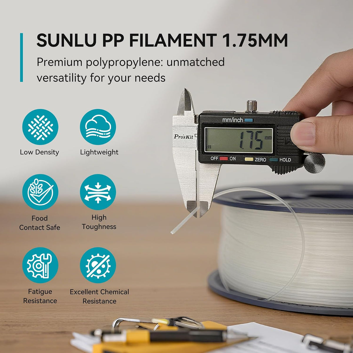SUNLU PP Filament, 1.75mm Polypropylene 3D Printer Filament, Natural White