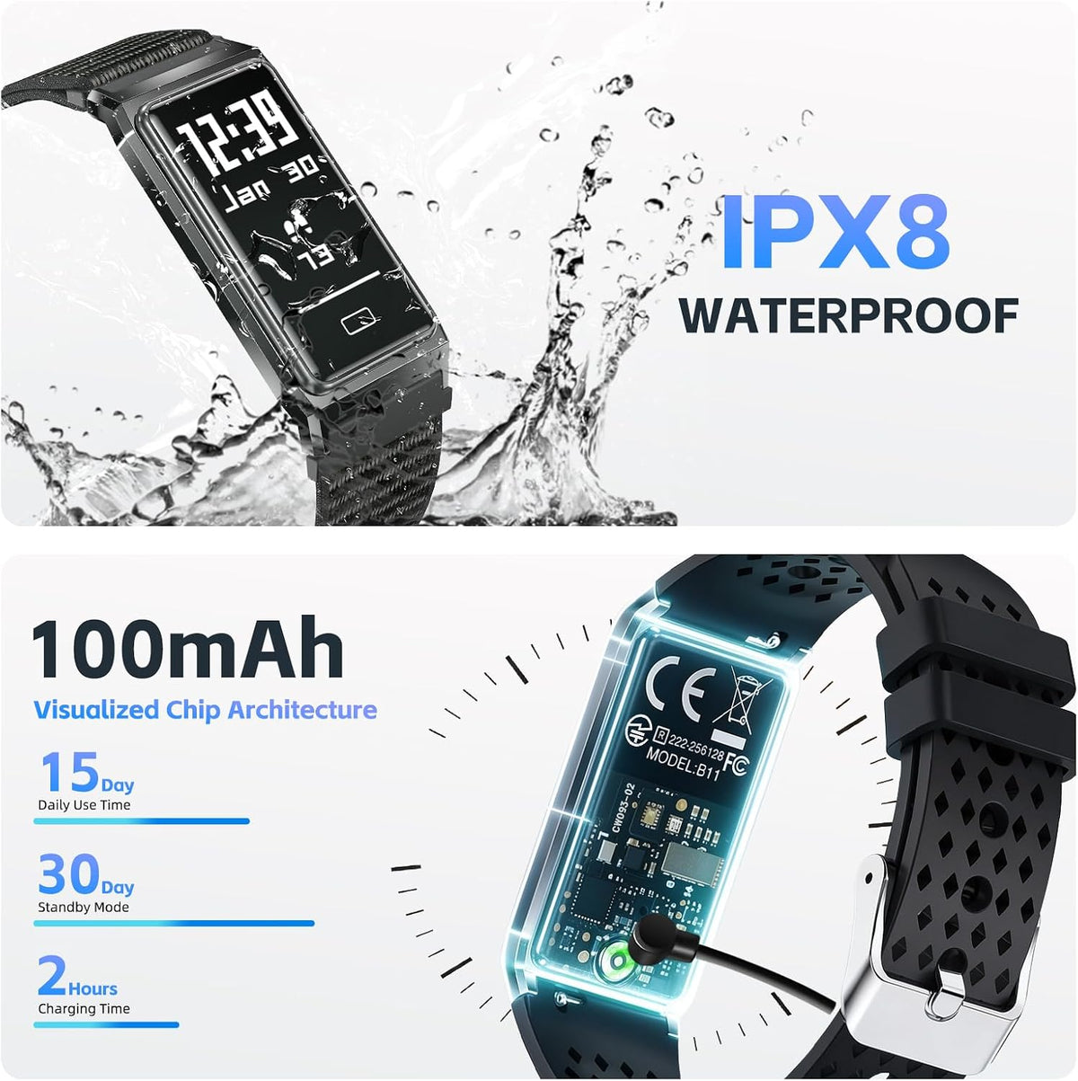 Smart Bracelet for Men Women 15-Day Battery Fitness Tracker