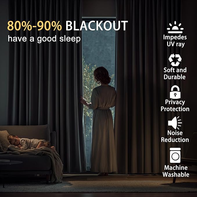 JIUZHEN Classic Blue Blackout Curtains
