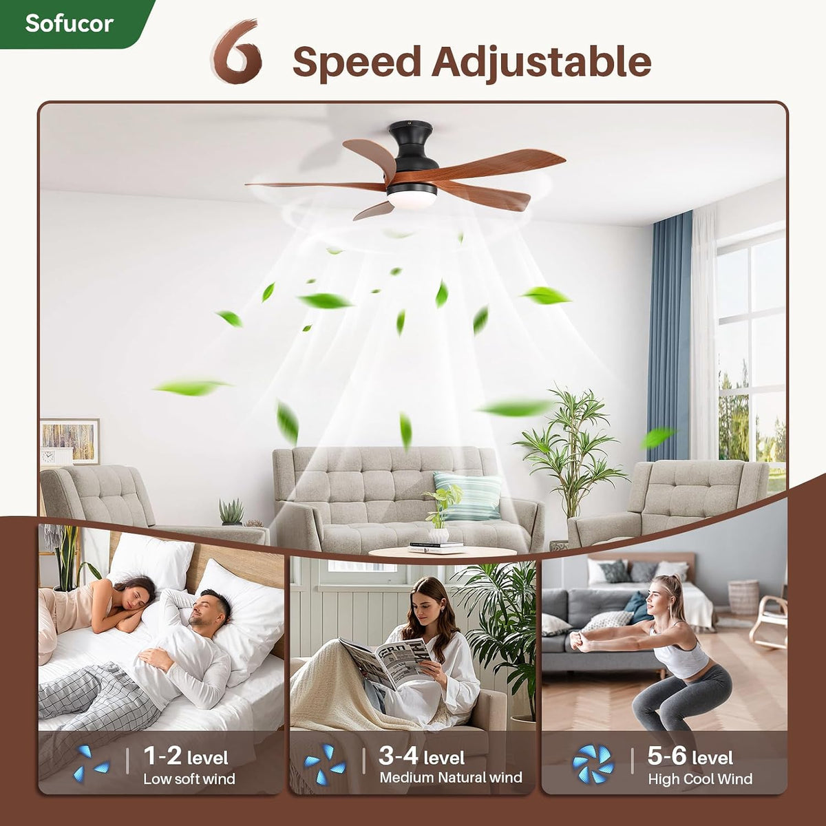 Sofucor 52 Inch Smart Ceiling Fans with Lights and Remote, APP Control
