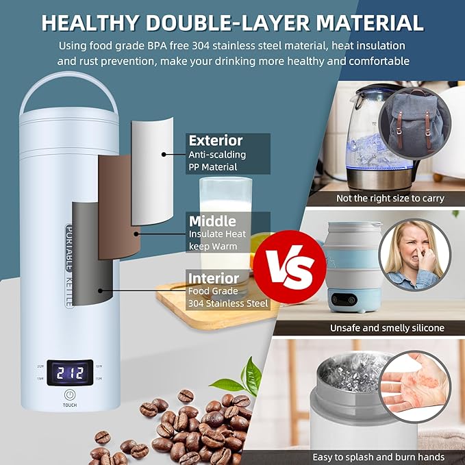 Travel Electric Kettle Portable Small Mini Tea Coffee Kettle Water Boiler