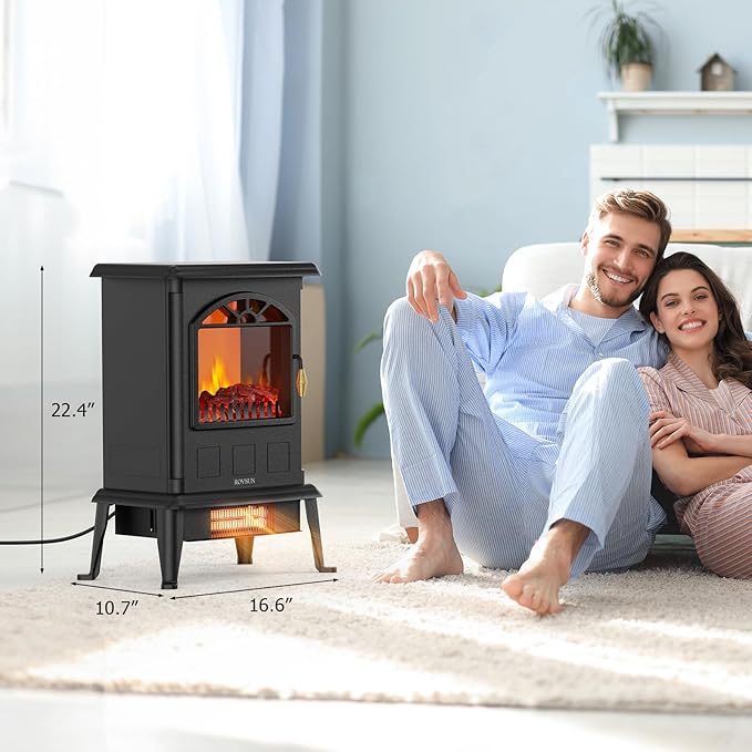 ROVSUN 22.4" H Electric Fireplace Stove, 1000W/1500W Freestanding Electric
