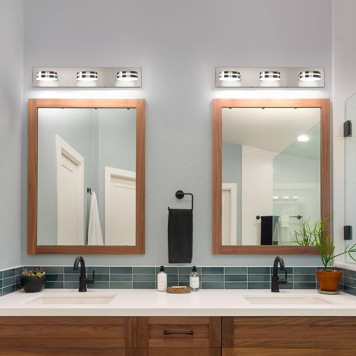3-Light Bathroom Vanity Light, Brushed Nickel Bathroom Light Fixtures Over Mi...
