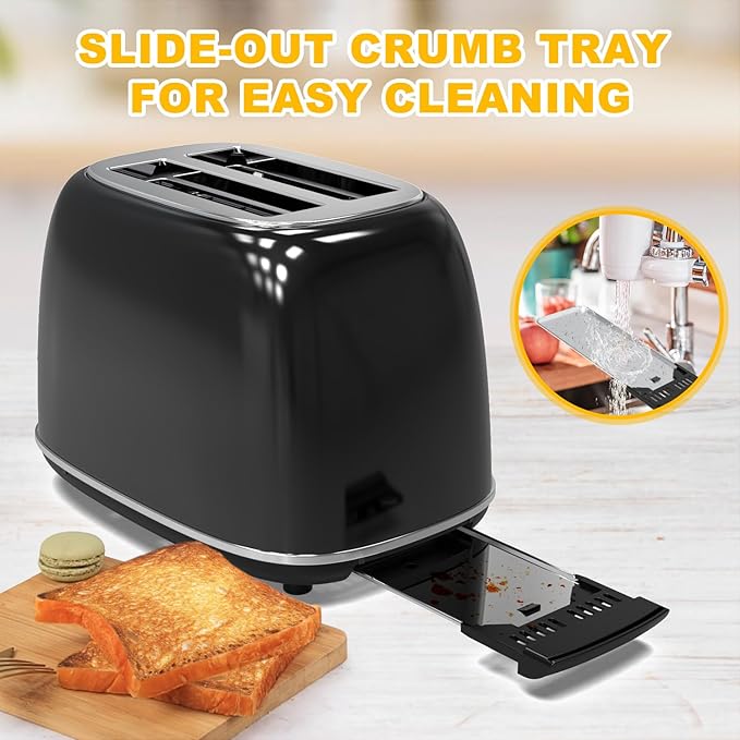 Toaster 2 slice, Retro Stainless Steel Toaster