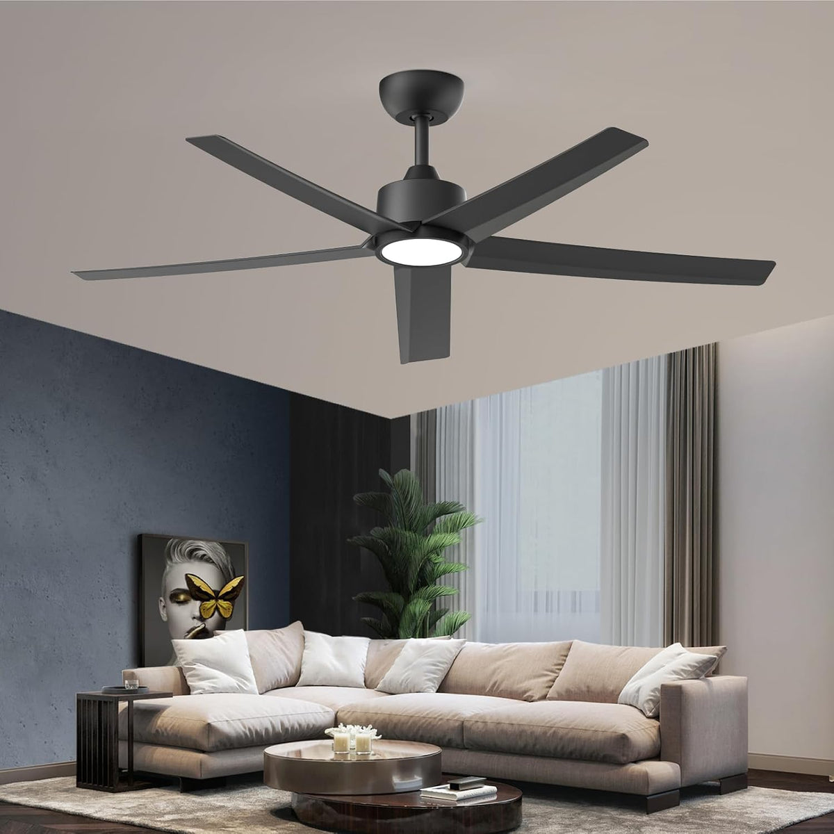 ocioc 52 inch Ceiling Fans with Lights and Remote,Black,Powerful Airflow