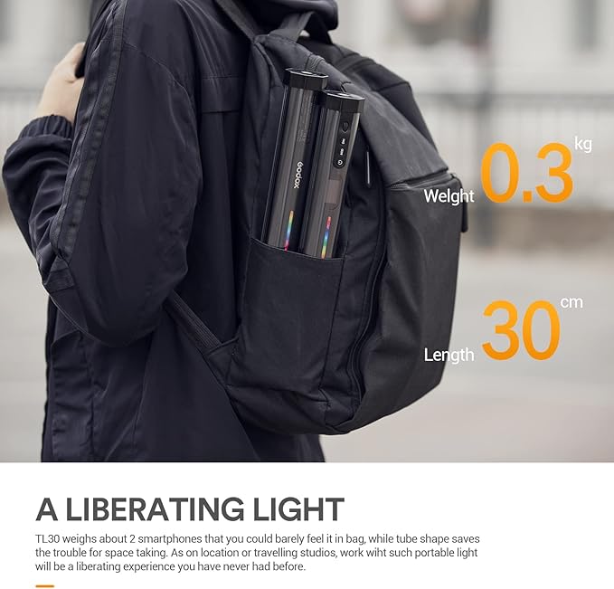 Godox TL30 RGB Tube Light, CRI 97+ TLCI 99+ Handheld Full Color LED Video Light