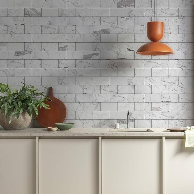 Vamos Tile 100-Piece Glossy Statury White Peel and Stick Backsplash Tile