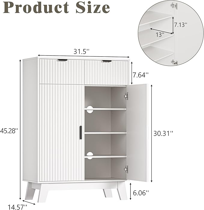 Shoe Cabinet Storage for Entryway, 4 Tier Fluted Shoe Storage Cabinet