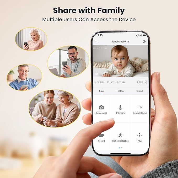 ieGeek Baby Monitor with 2 Cameras, 2-Way Audio, Cry Detection, Temperature