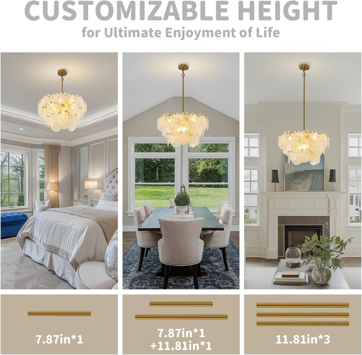 Gold Chandeliers Modern Glass Chandelier, D23.2 inch Round Crystal Pendant Li...