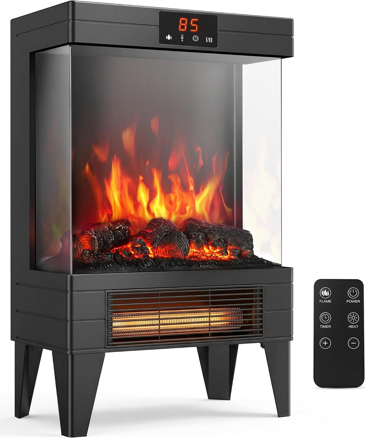Electric Fireplace Stove Heater with Dual Heat & 3D Flame, 1500W