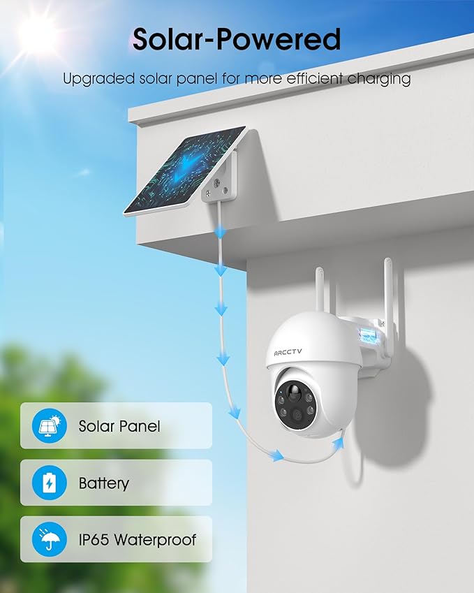 Solar Security Cameras Wireless Outdoor, 4MP 360° View Battery Powered Outdoo...