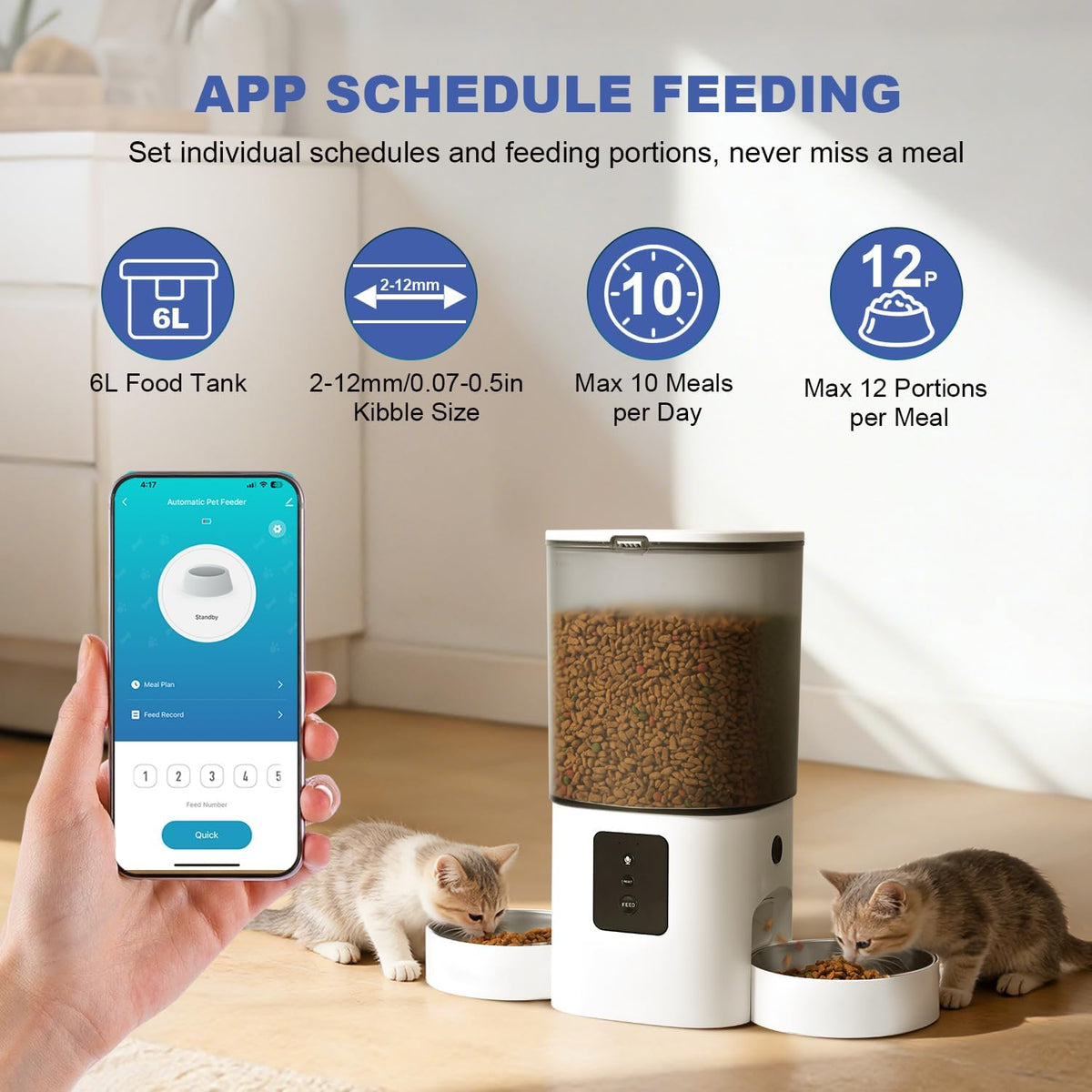 6L Automatic Cat Feeder, 2 Pets Timed Cat Dry Food Dispenser