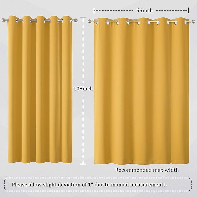 DUALIFE Yellow Curtains 108 Inches Long 2 Panels Blackout Curtain Panels