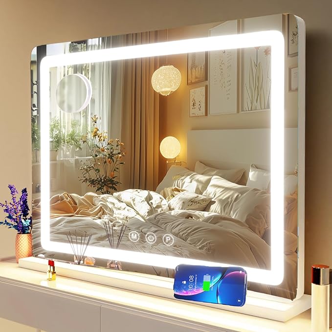 Makeup Vanity Mirror with USB Charging Port 28" x 22" Large LED Mak...