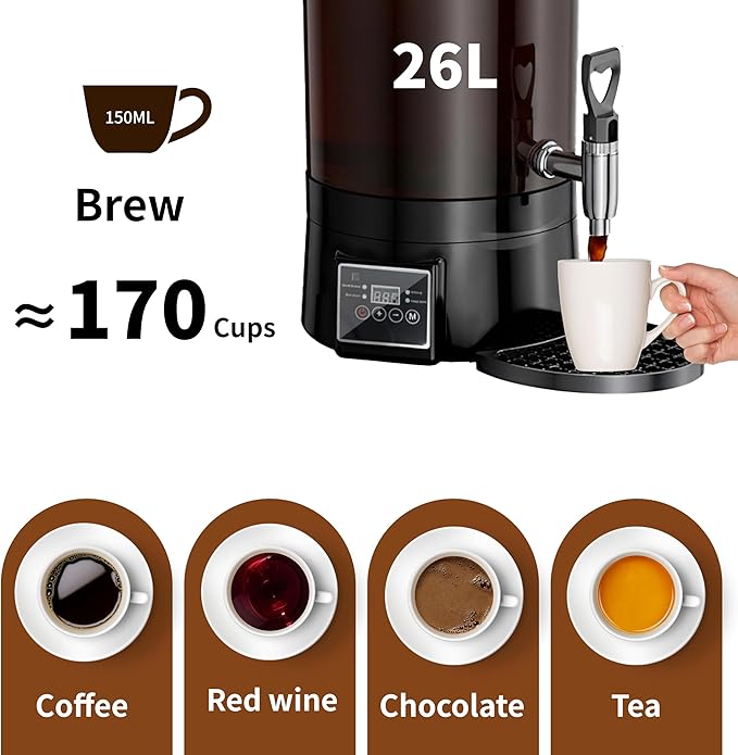 Coffee Urn Commercial Coffee Maker, 26 L 170 Cups, Transparent Electric