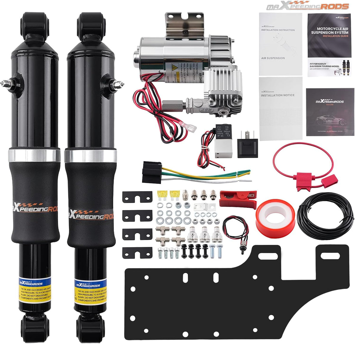 maXpeedingrods Adjustable Air Ride Suspension Compressor Kit for Harley