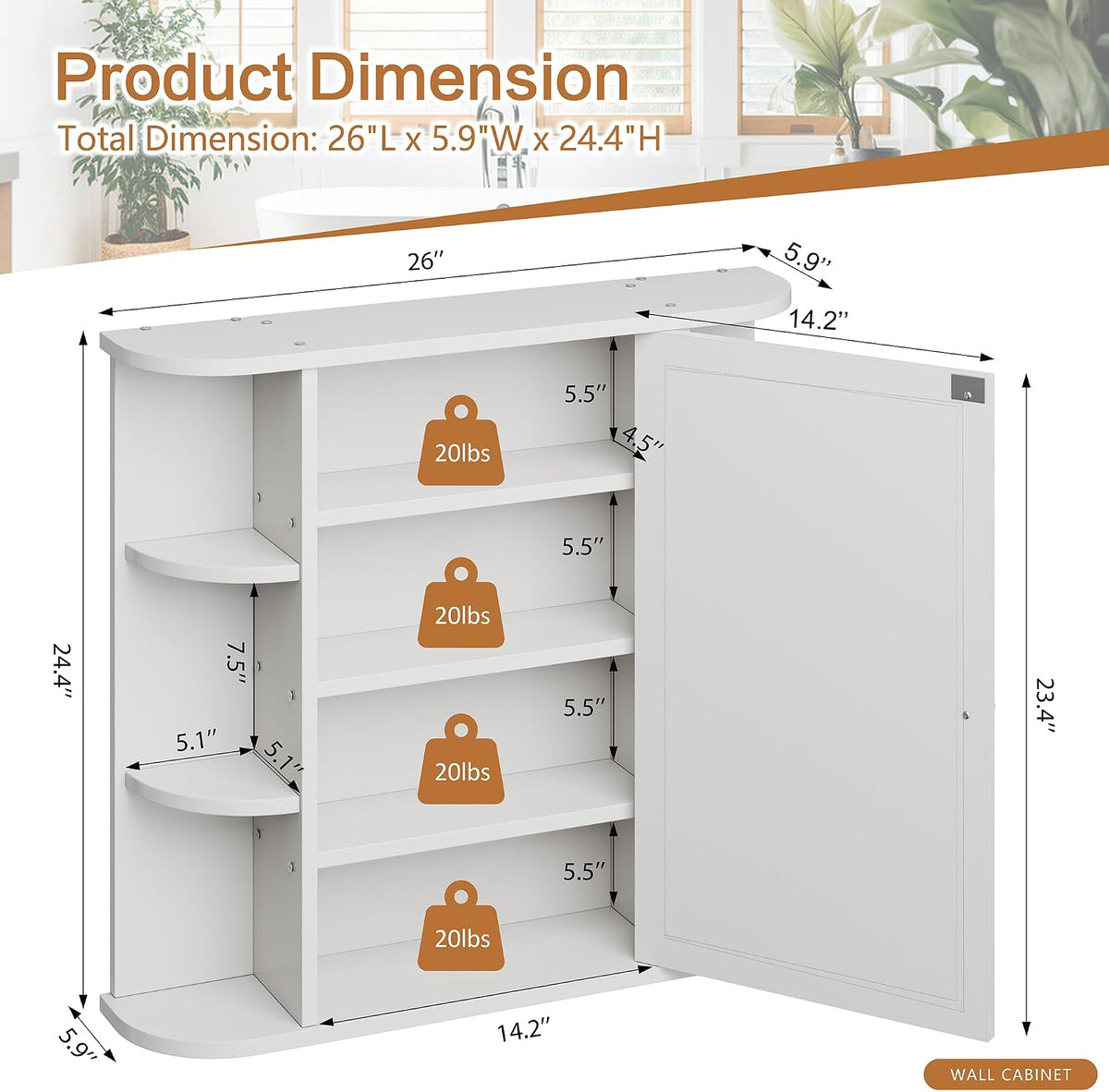 Bathroom Medicine Cabinet, Bathroom Mirror Cabinet Wall Mounted with 6 Side O...