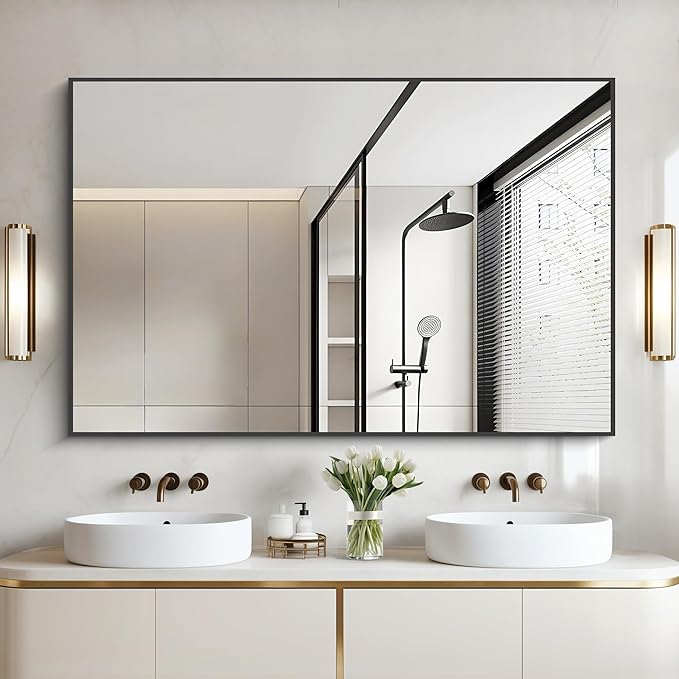 Bathroom Black Mirror, 36x55in Black Rectangle Mirror