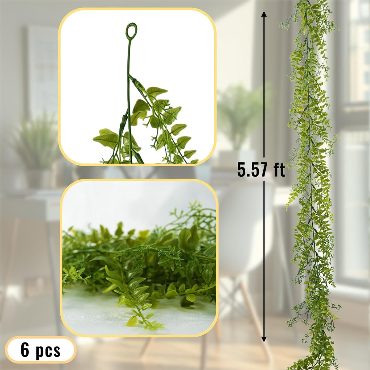 Artificial Greenery Garland 6 Pack, 5.57ft, for Hanging Greenery Decor