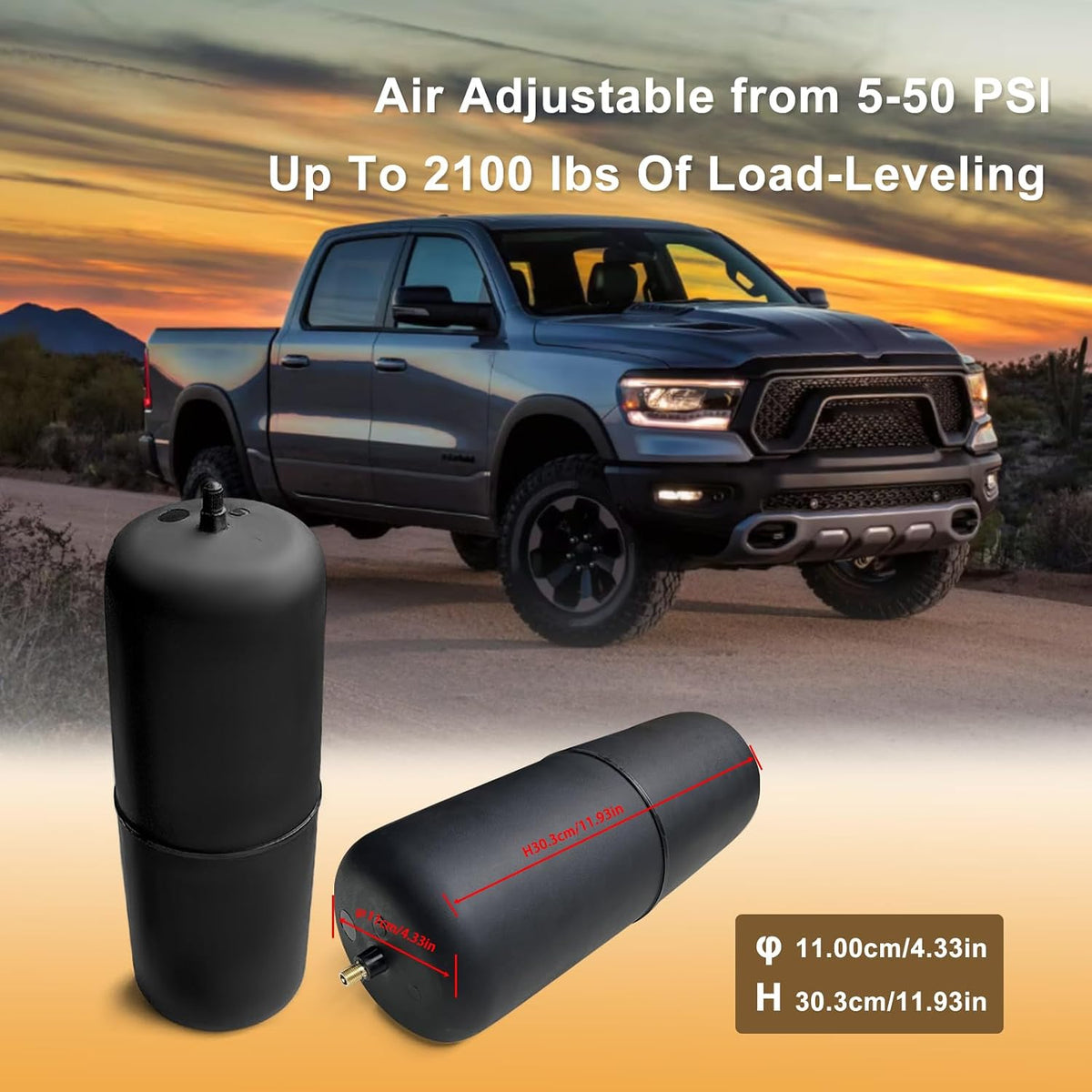 MILLISEC Rear Air Helper Spring Bag Suspension Kit for 2011-2018 RAM 1500