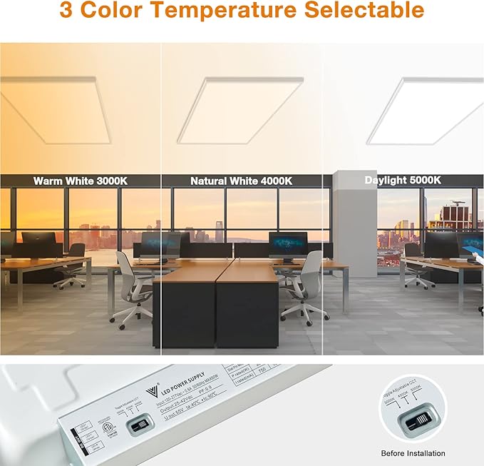 Mcacggo 2x4 FT LED Flat Panel Light Surface Mount 5000K-4000K-3000K Switchabl...