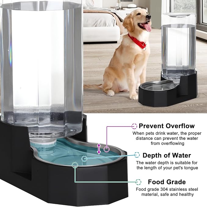 Sfozstra Large Dog Water Dispenser: 9L Gravity Black Gravity Water Feeder