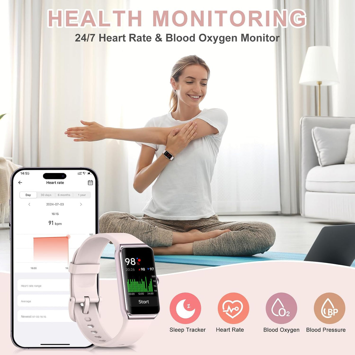 Fitness Tracker with 24/7 Heart Rate Blood Pressure Sleep Tracking, 1.47'...