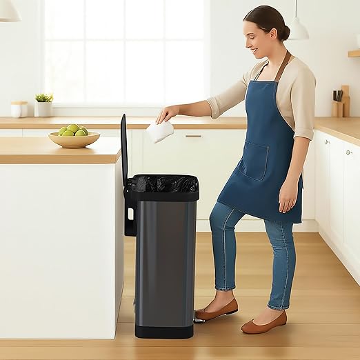 Glad Stainless Steel Step Trash Can, Large Metal Kitchen Garbage Bin