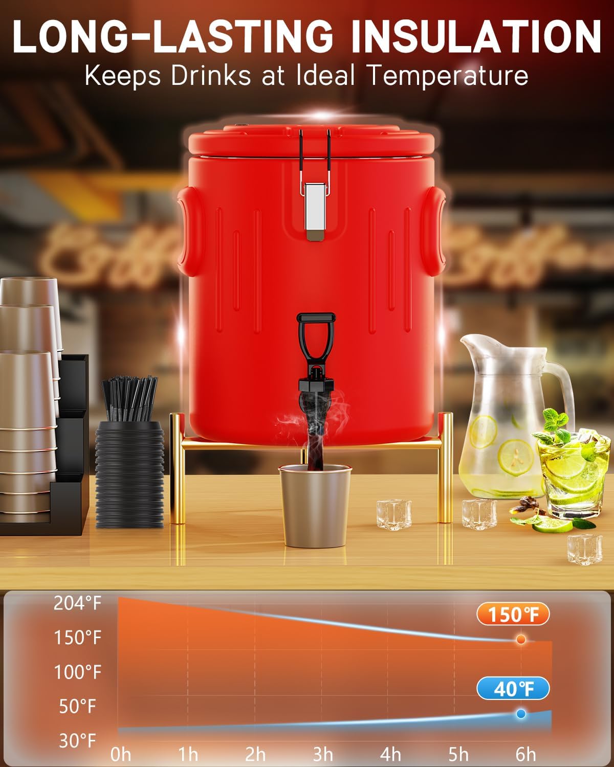 Insulated Beverage Dispenser 3.5 Gallon, Hot Drink Dispenser with Spout,13L