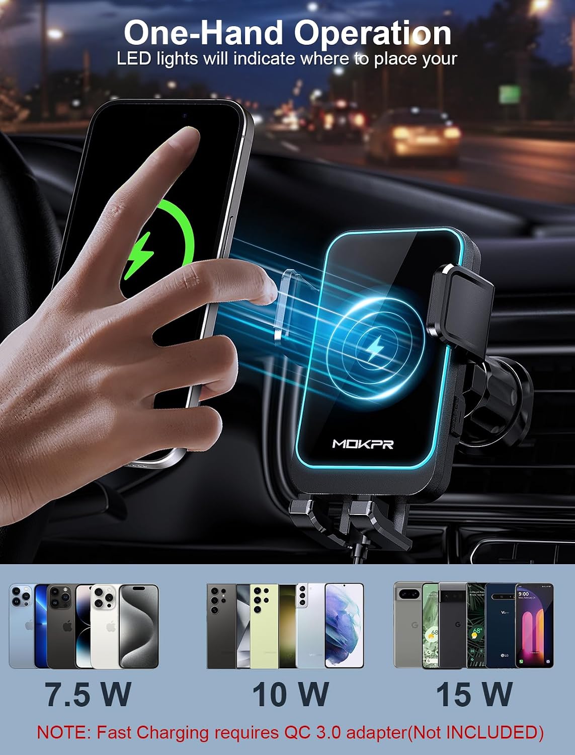 Wireless Car Charger, MOKPR 15W Auto Clamping Car Phone Holder Charger