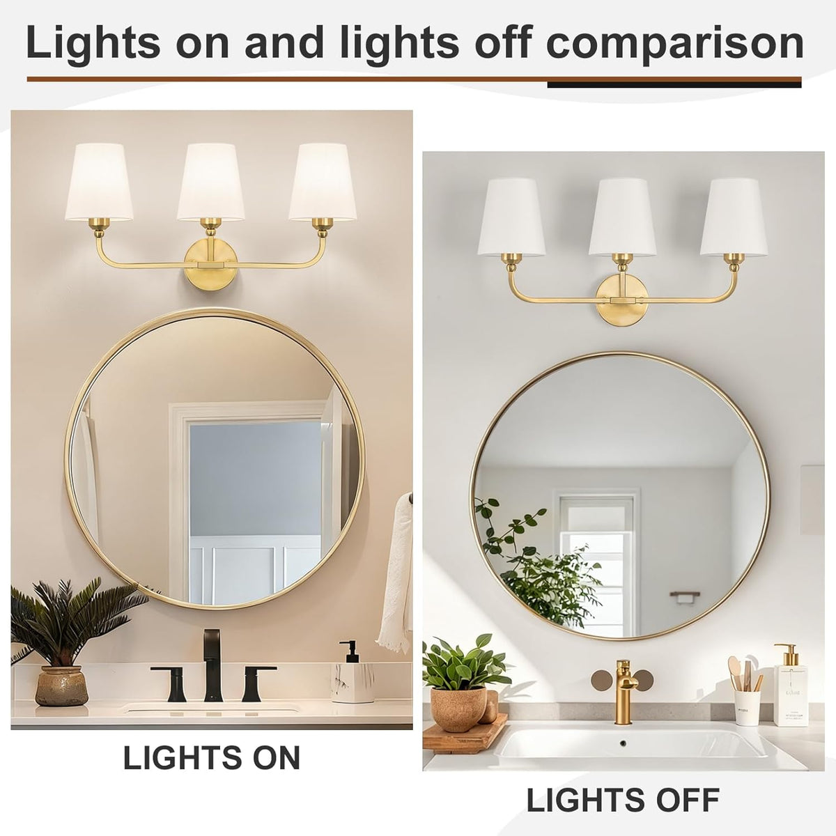 Bathroom Vanity Light, Brushed Gold Bathroom Lighting Fixtures Over Mirror