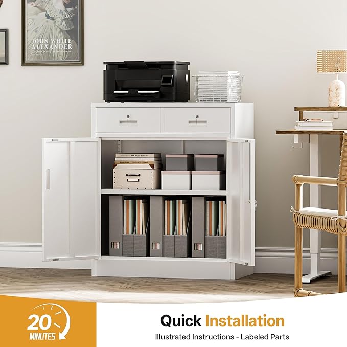 Metal Storage Cabinet with 2 Drawers 36" H