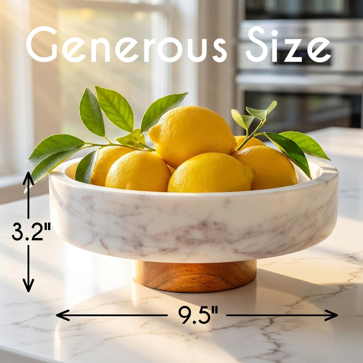 Evovee White Marble Fruit Bowl Decorative Home Decor Table Centerpiece Acacia...