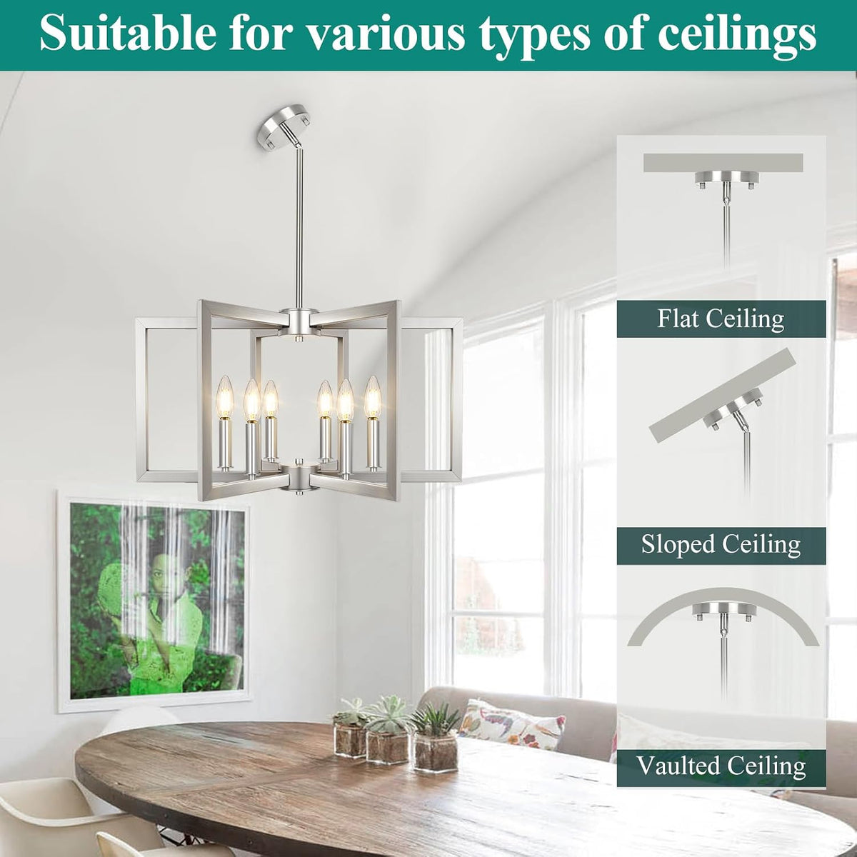 20"-62" Height Adjustable Brushed Nickel Kitchen Chandelier for Din...