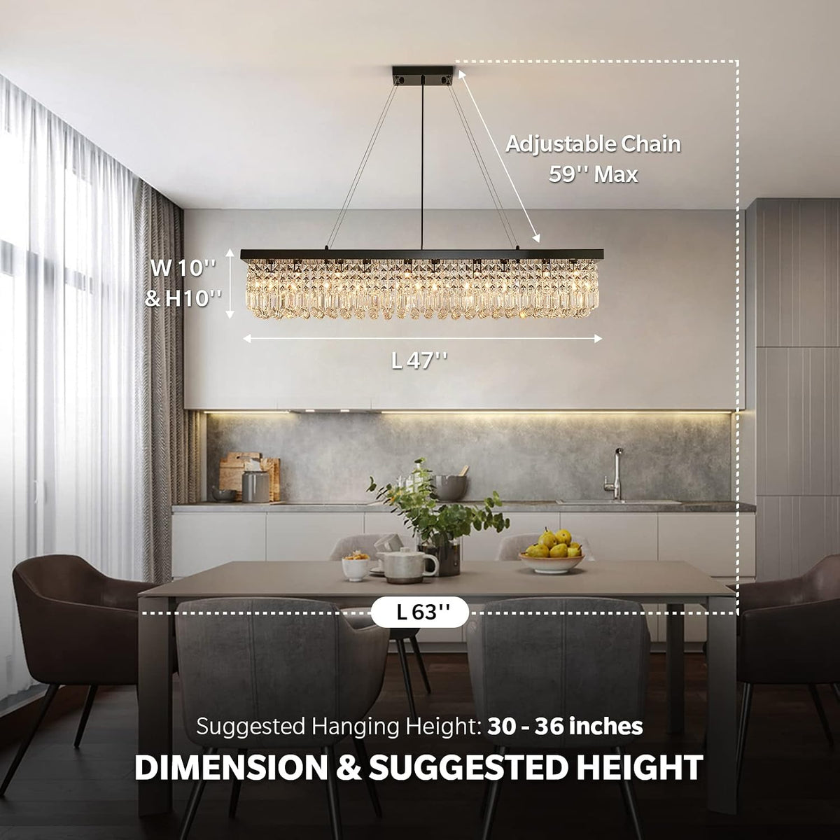 7PM Rectangle K9 Crystal Chandelier Modern Rectangular Pendant Lighting Fixtu...