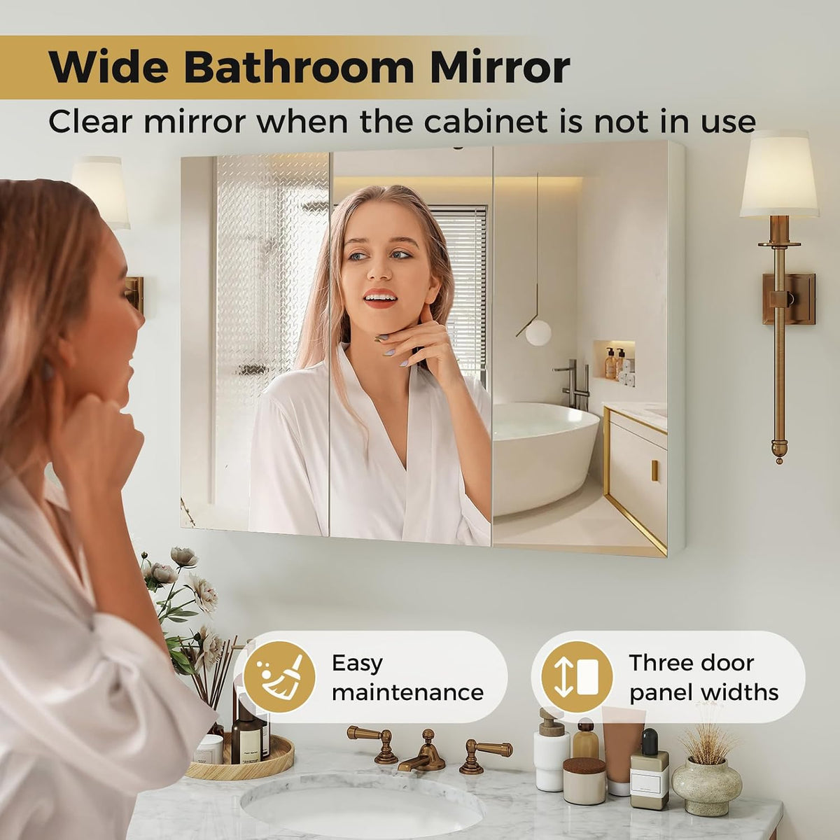 Large Bathroom Mirror Cabinet, Wall Mounted Medicine Cabinet