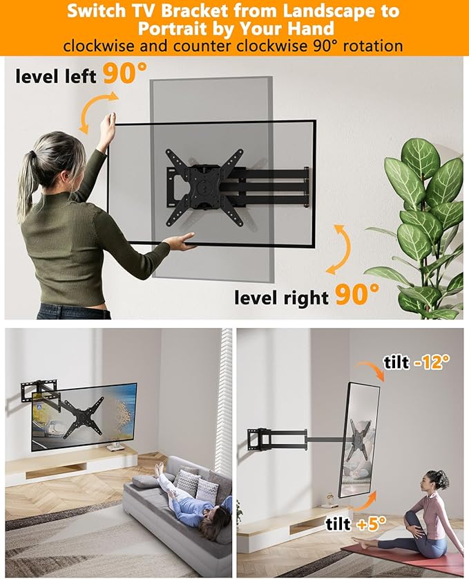 Extra Long Arm TV Wall Mount 48'' Extension, Rotating TV Wall Mount 1...