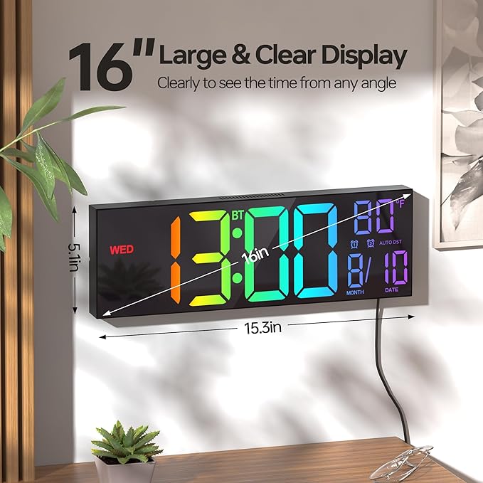 JALL 16.2" Large Digital Wall Clock