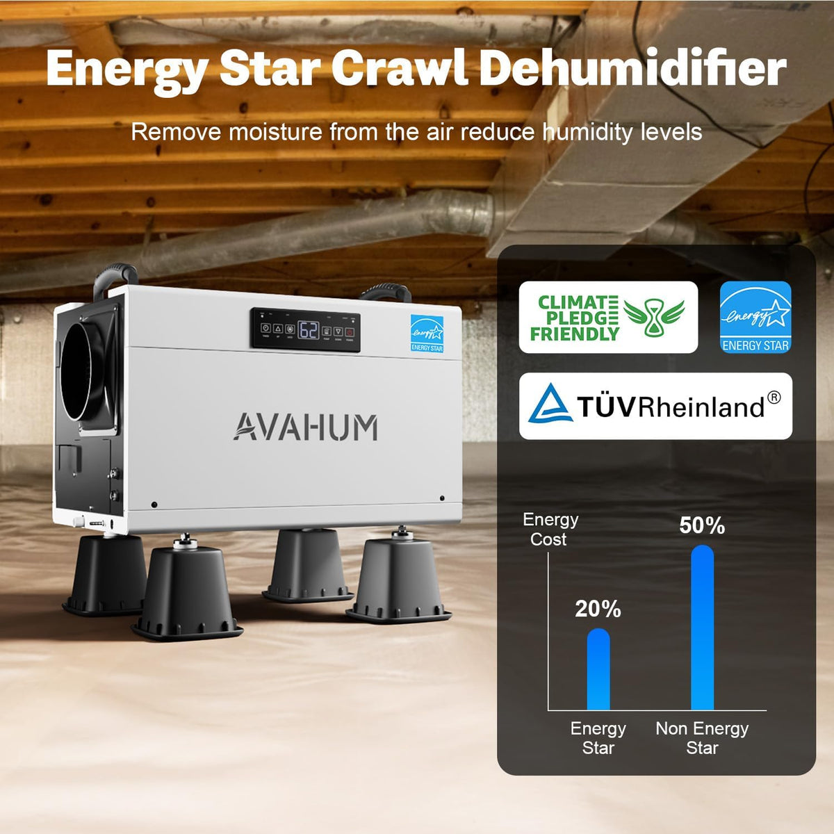 155 Pint Crawl Space Dehumidifier with Pump Built-In & Drain Hose