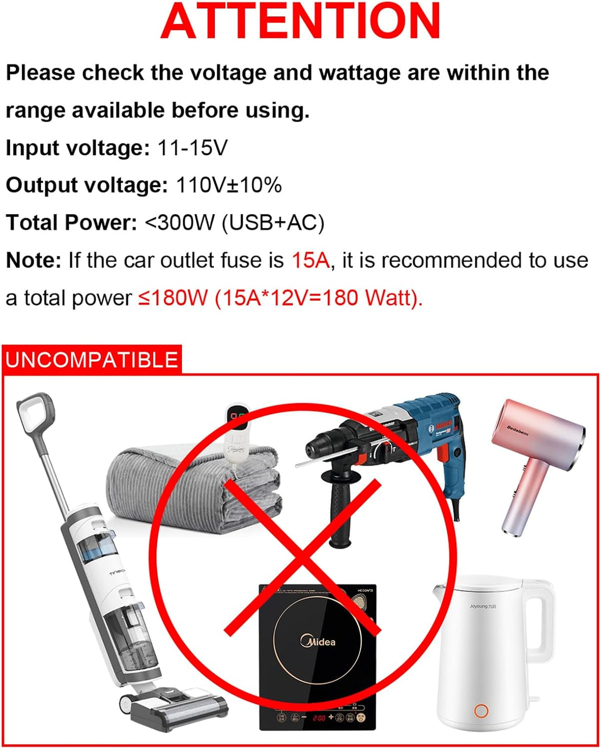 300W Portable Charger Car Power Inverters for Vehicle (Pack of 3)