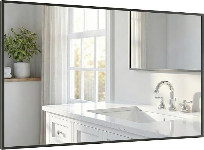 48''x30'' Black Bathroom Mirror, Large Metal Framed Vanity Mi...