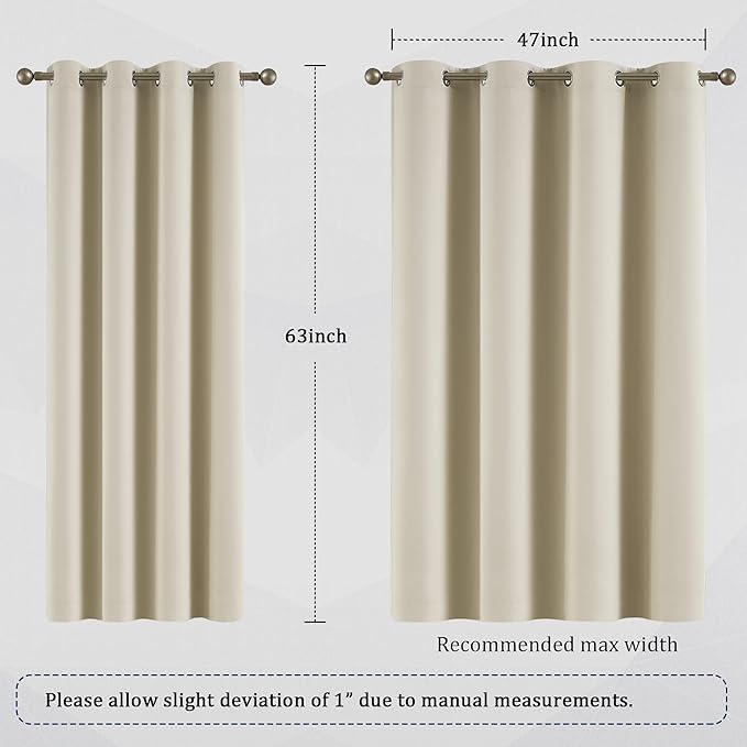 DUALIFE Buttercream Beige Curtains 63 Inch Length Blackout Window Drapes