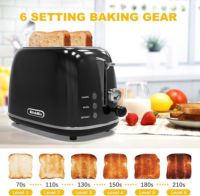 Toaster 2 slice, Retro Stainless Steel Toaster